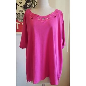 Vintage Pink Tee with Embroidered Neckline